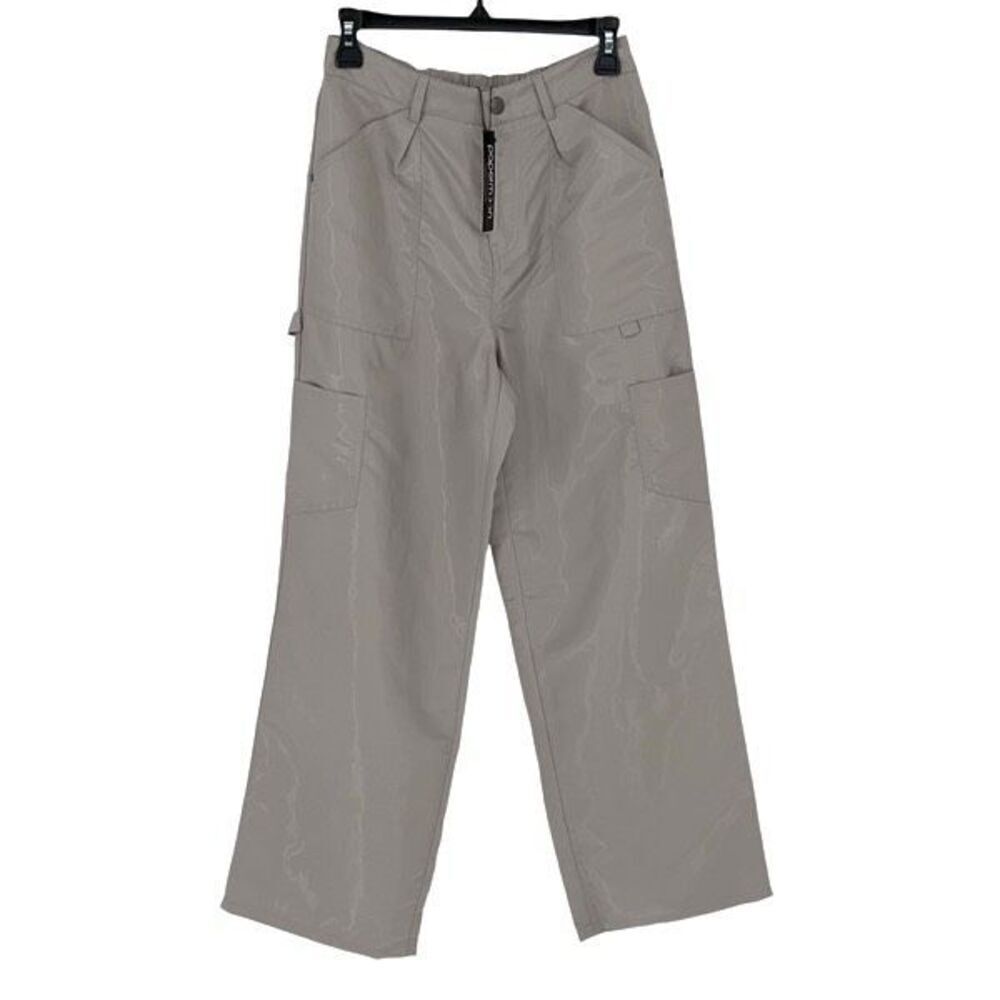 Papermoon Womens Flat Front High-Rise Straight Leg Cargo Pants Gray Sheen Small